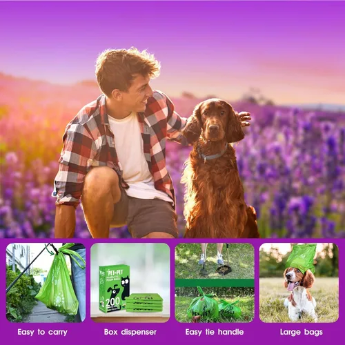 Vista 6 de Pet N Pet 200 bolsas de excremento de perro perfumadas de lavanda con asas de corbata, 41% a base de plantas y 59% bolsas de excremento
