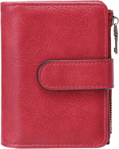 Vista 9 de Cartera pequeña de cuero vegano para mujer, billetera plegable y compacta con bolsillo para monedas con cremallera, Negro, Moderno