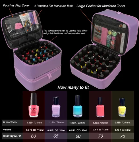Vista 2 de ButterFox Estuche organizador de esmalte de uñas con capacidad para 60 botellas, se adapta a lámpara de uñas, almacenamiento de doble capa