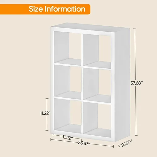 Vista 3 de Estantería con contenedor de almacenamiento, organizador de almacenamiento de 6 cubos, estantería abierta de madera moderna, estante de cubículos