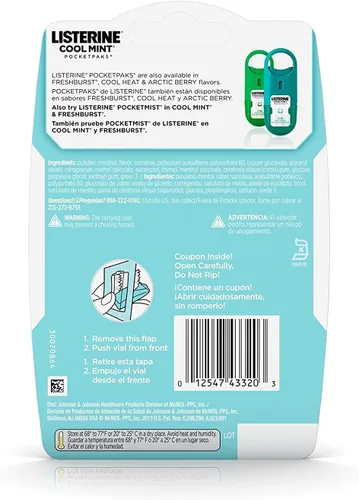 Vista 2 de Listerine Cool Mint Pocketpaks Tiras para el aliento, 12 paquetes de 24 tiras, total de 288 tiras