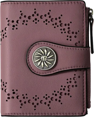 Vista 13 de Tipmile - Cartera pequeña para mujer, cartera de cuero con bloqueo RFID, plegable con bolsillo para monedas y con cremallera, Beige, Casual