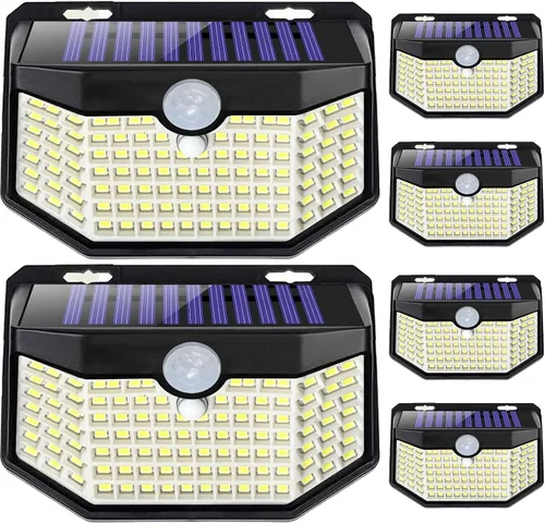 Vista 7 de HMCITY Luces solares para exteriores, 120 LED con 3 modos de iluminación, luces de pared con sensor de movimiento, IP65, impermeable, alimentadas