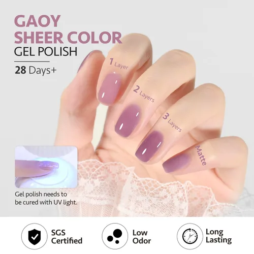 Vista 7 de GAOY Esmalte de uñas de gel color lila nude, 16ml, esmalte de gel neutro traslúcido que se quita con remojo, curado con luz UV para arte de uñas