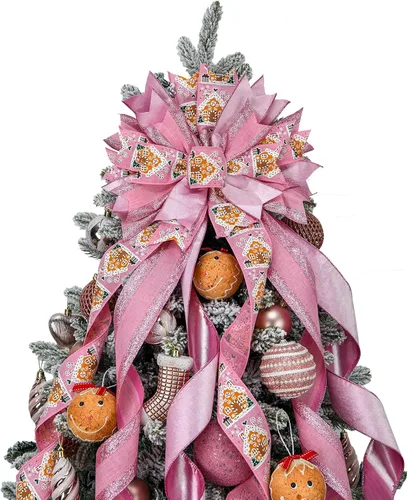 Vista 7 de Adorno para árbol de Navidad a cuadros, lazo grande de 48 x 13 pulgadas, lazos decorativos de búfalo en blanco y negro para la decoración de Navidad