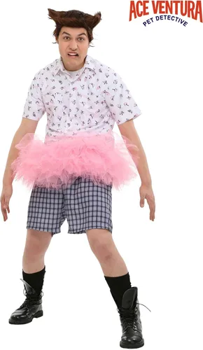 Vista 2 de Ace Ventura - Disfraz de tutú rosa para hombre, disfraz de Halloween con peluca de película clásica