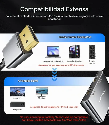 Vista 5 de Adaptador DisplayPort a HDMI dual [4K @60Hz] Divisor DP a HDMI, pantalla extendida de 1 en 2 salidas, convertidor de fuente macho DP para monitores
