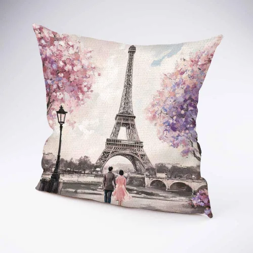 Vista 2 de Pehede Funda de almohada decorativa de lino y algodón con diseño de pintura al óleo de París, vista de la calle de París, para sofá, silla