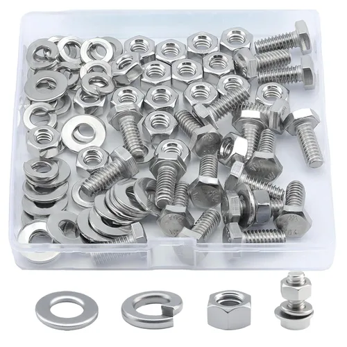 Vista 13 de Tornillo de cabeza hexagonal 1/4-20 x1 (20 unidades), tuercas de bloqueo, kits de arandelas planas y de bloqueo, acero inoxidable 304 18-8