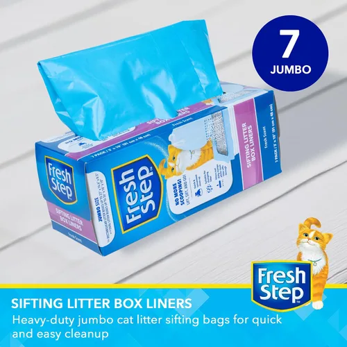 Vista 2 de Fresh Step Jumbo Sifting Drawstring Cat Litter Box Liners, 7 Count Box Bolsas resistentes, diseño de tamizado, cierre de cordón, sartenes ovaladas