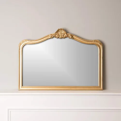 Vista 12 de Best Home Fashion Espejo de pared adornado con arco o corona, marco de madera con acabado dorado, forma rectangular, 40 pulgadas de largo x 24