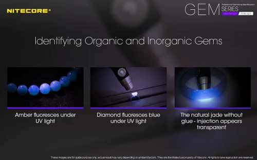 Vista 3 de NITECORE GEM10UV - Linterna de identificación de gemas con LED ultravioleta, color negro