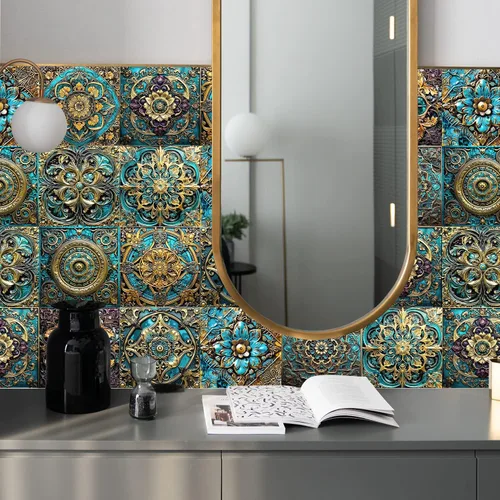Vista 29 de Alwayspon Adhesivo para azulejos de pared moriscos para despegar y pegar, calcomanías de vinilo autoadhesivas para azulejos de cocina y baño, 4 x 4