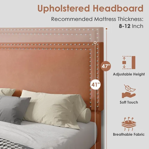 Vista 86 de VECELO Base de cama de plataforma de tamaño individual con cabecera tapizada de altura ajustable, base de colchón moderna, soporte de listones