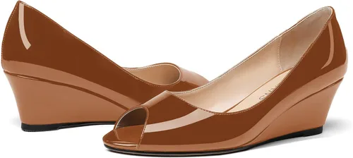 Vista 6 de WAYDERNS Zapatos de tacón bajo con cuña de charol y puntera abierta para mujer de 2 pulgadas