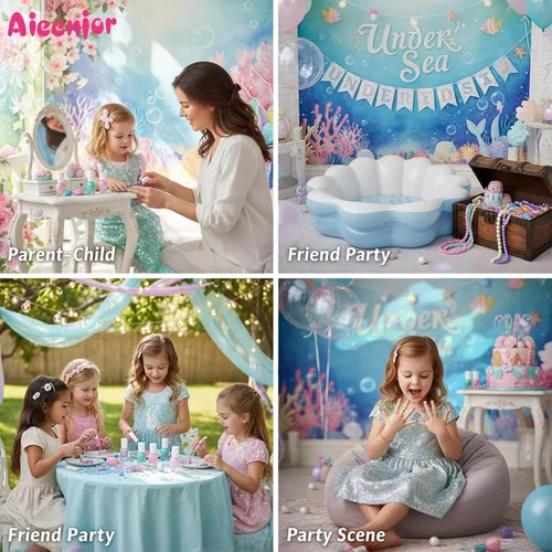 Vista 7 de Esmalte de uñas de perlas de secado rápido, no tóxico, a base de agua, pelable, para niños, esmalte de uñas de sirena iridiscente para niños, para 6