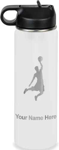 Vista 73 de LaserGram Botella de Agua Personalizada, Basketball Slam Dunk Man, Acero Inoxidable de Doble Pared con Aislamiento al Vacío con Pajita Abatible