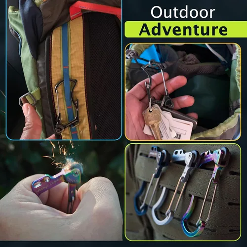Vista 7 de OUTDOOR ELEMENT Firebiner 6-en-1 - Mosquetón Iniciador de Fuego EDC Multiherramienta de Emergencia - Llavero, Cuchilla Utilitaria, Abrebotellas y Más