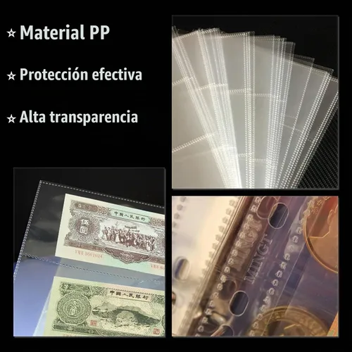 Vista 3 de MUDOR 60 hojas de fundas para monedas, sin PVC, páginas para billetes de 60 hojas-pp
