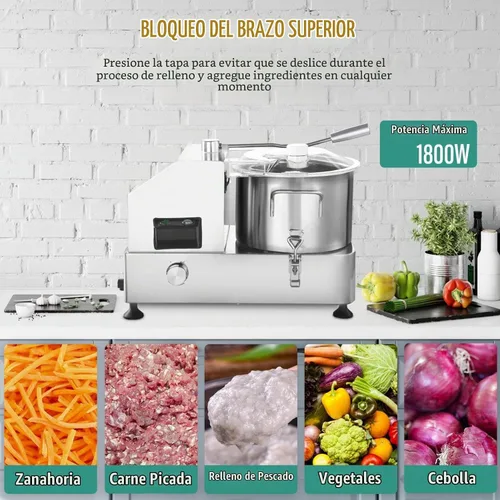 Vista 7 de Procesador de alimentos comercial, procesadores de alimentos de acero inoxidable de 1800 W, picadora eléctrica de verduras resistente con control