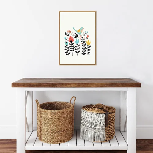 Vista 6 de Amanti Art Lienzo enmarcado para pared, diseño de jardín de arte popular (pájaro) por Annie Bailey Art (16 pulgadas de ancho x 23 pulgadas de alto)