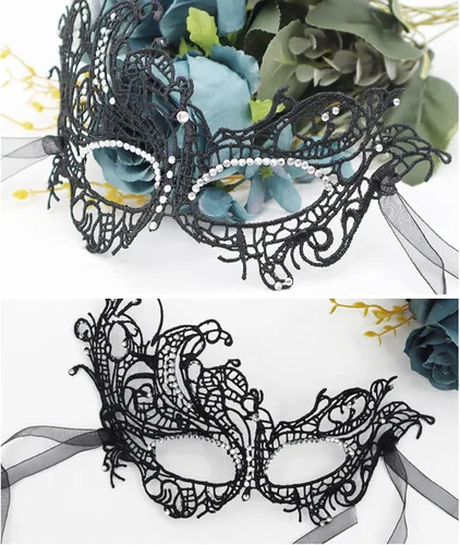 Vista 6 de Vtrem Máscara de mascarada para parejas juego de máscara de fiesta de Mardi Gras negro, para mujeres, hombres, adultos, Navidad, veneciana