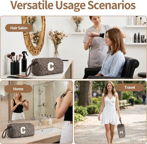 Vista 8 de Bolsa de viaje para herramientas para el cabello con inicial compatible con Estampado de leopardo