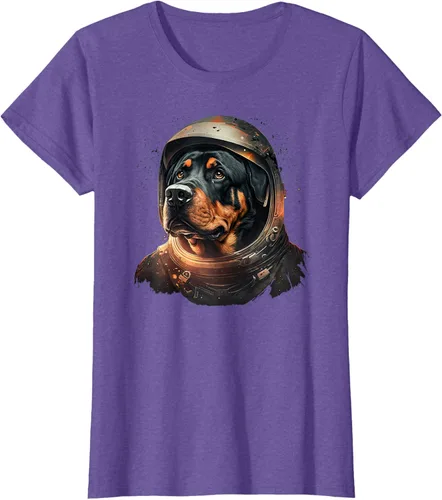 Vista 18 de Divertida camiseta Rottweiler con diseño de astronauta rottweiler en galaxia espacial, Negro