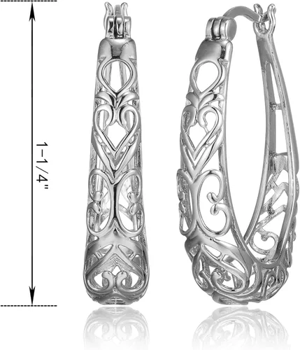 Vista 10 de Amazon Essentials Pendientes de aro ovalados de filigrana de plata de ley (anteriormente colección Amazon)