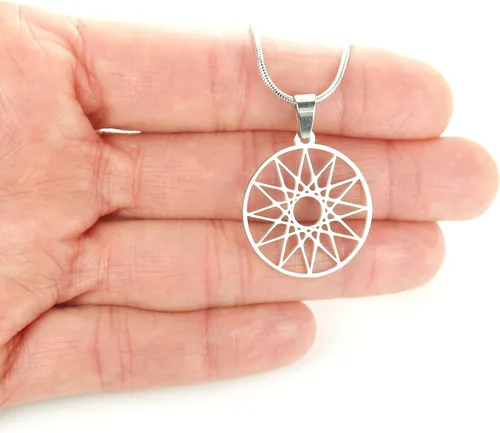 Vista 2 de Collar de dodecagrama, cadena de serpiente de 20 pulgadas con dije de estrella de 12 puntos, símbolo griego helénico de los doce mágicos, acero