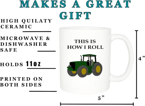 Vista 3 de Rogue River Tactical Taza de café divertida para granjero, idea de regalo con texto en inglés «This is How I Roll», Tractor Farm Farmer