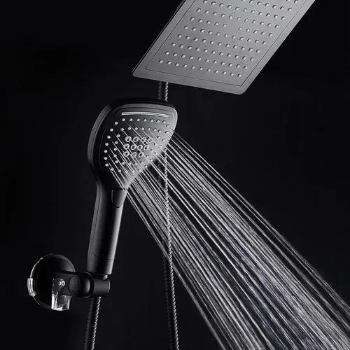 Vista 4 de DreamSpa - Combo de cabezal de ducha de lluvia/manual ultra-lujoso de 9 pulgadas. Conveniente botón pulsador de control de flujo para fácil