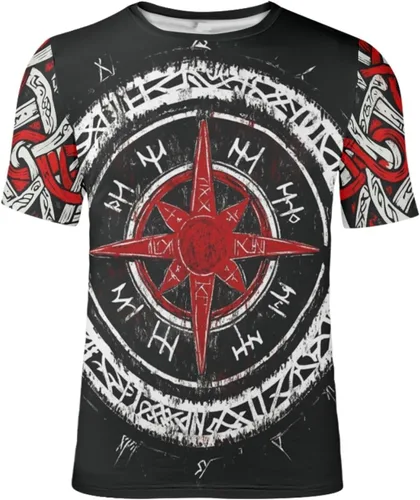 Vista 26 de GLUDEAR Camiseta Vikings para hombre, novedad con estampado 3D de mitología nórdica Aurora Galaxy Life Tree