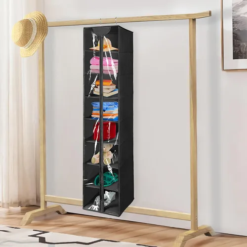 Vista 2 de Organizador colgante de PVC transparente de 8 niveles con cremallera, estantes de almacenamiento de suéter con cubierta, organizador de zapatos