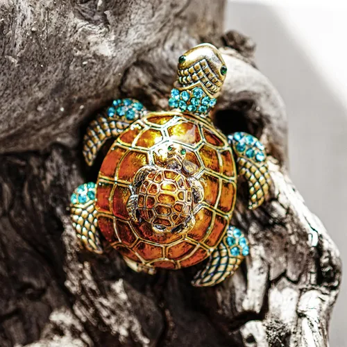 Vista 5 de YU FENG Figuras de tortuga para madre y bebé, cajas de joyería con bisagras coleccionables