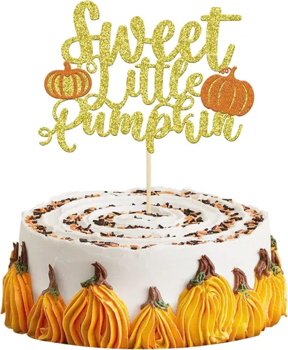 Vista 10 de Gyufise Decoración de pastel de calabaza – Decoración azul para pastel de baby shower para cumpleaños, Halloween, suministros de fiesta de Acción