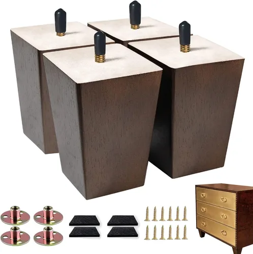 Vista 11 de Juego de 4 patas de sofá cuadradas para cama, patas de repuesto de madera de 2 pulgadas para muebles, color marrón oscuro