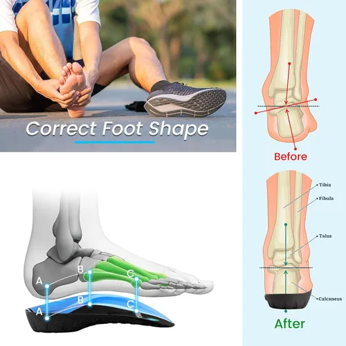 Vista 3 de Plantillas de soporte de arco alto 3/4 inserciones ortopédicas para pies planos, alivio de la fascitis plantar, plantillas de zapatos para hombres