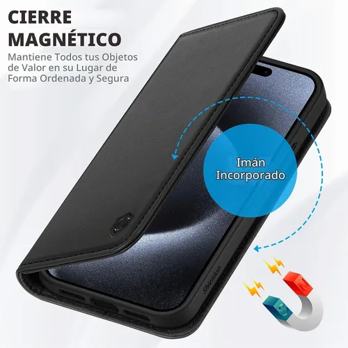 Vista 6 de SHIELDON Funda tipo cartera de piel auténtica para iPhone 15 Pro de 6.1