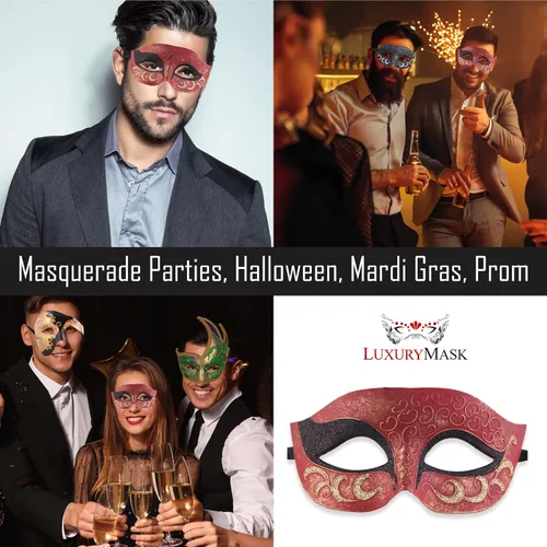 Vista 4 de Máscara de mascarada para hombres y mujeres, máscara de aspecto antiguo para fiesta veneciana, fiesta de máscaras, Halloween y baile de máscaras
