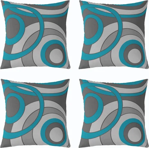 Vista 19 de Erosebridal Paquete de 4 fundas de almohada con diseño de círculos circulares y retro, color verde azulado degradado, fundas de cojín redondas Multi