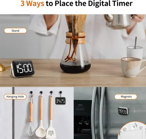Vista 6 de VOCOO - Temporizador magnético de cocina para cocinar con cuenta regresiva ascendente y descendente, temporizador digital con batería y pantalla