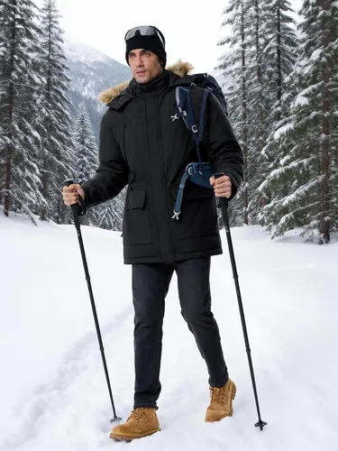Vista 3 de Abrigos de invierno para hombre, chaquetas de invierno, impermeables, gruesas, cálidas, aisladas, parka, larga, con capucha