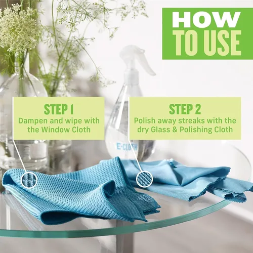 Vista 2 de E-Cloth Paño de limpieza de ventanas, embalaje ecológico, paño de limpieza de vidrio, ventanas sin rayas con solo agua, kit de toallas de microfibra