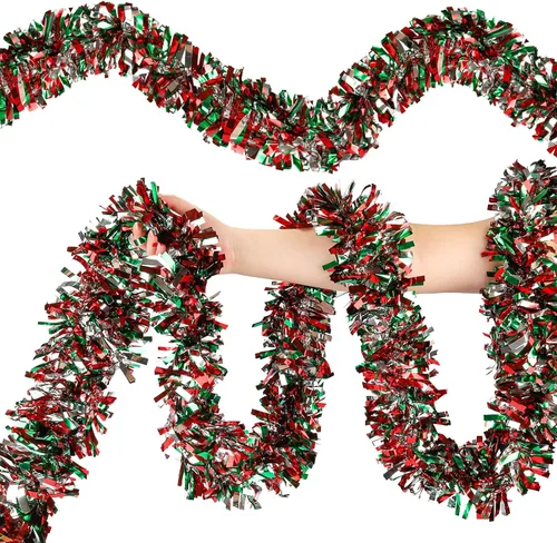 Vista 10 de Guirnalda de oropel dorada de Navidad de 50 pies, guirnalda metálica brillante con diseño de oropel colgante para adornos de árbol de Navidad
