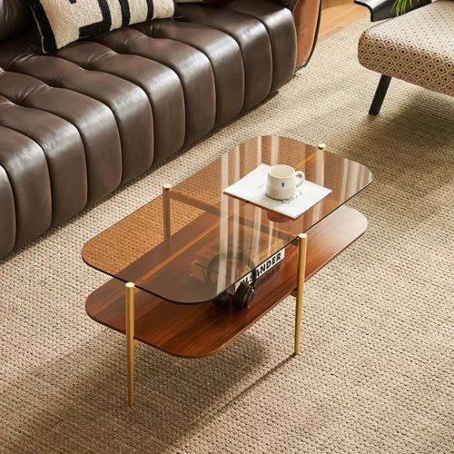 Vista 17 de Saint Mossi - Mesa de café moderna para sala de estar, mesa de café redonda de mediados de siglo, mesa central de 2 niveles para espacios pequeños