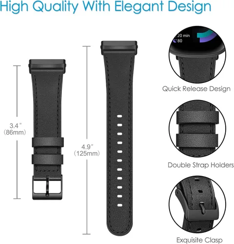 Vista 3 de Fintie Bandas compatibles con Fitbit Versa 4 3 / Sense 2 1, correa de repuesto de cuero genuino (negro)