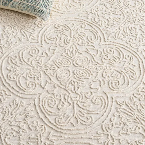 Vista 4 de SAFAVIEH Trace Collection - Alfombra decorativa de 2 x 3 pies, color marfil, lana hecha a mano, ideal para zonas de alto tráfico en entrada, sala