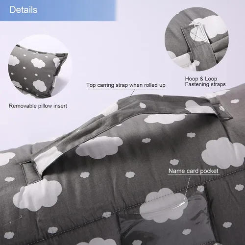 Vista 2 de NapCure Tapete para siesta para niños pequeños con almohada y manta de minky, tapetes enrollados suaves para niños y niñas, ligera, guardería, Nube