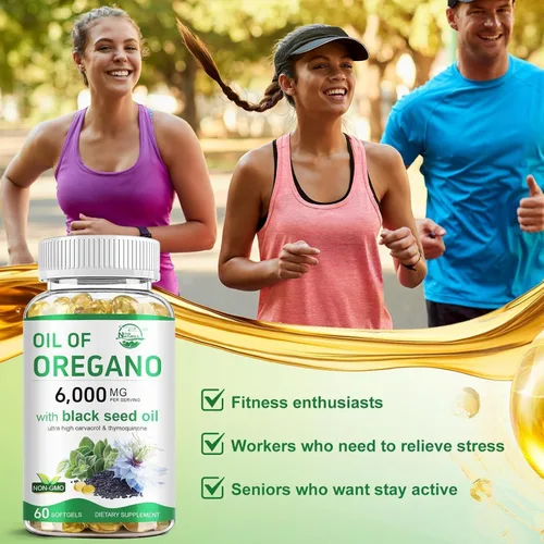 Vista 5 de Nature's live Aceite de orégano con aceite de semilla negra, suplemento de orégano 2 en 1 para la salud inmunológica, retiene carvacrol